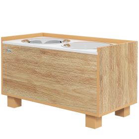 PawHut Elevated Dog Bowls with Slow Feeder Dog Bowl, Stainless Steel Food Water Bowl, Storage for Large Sized Dog, Oak